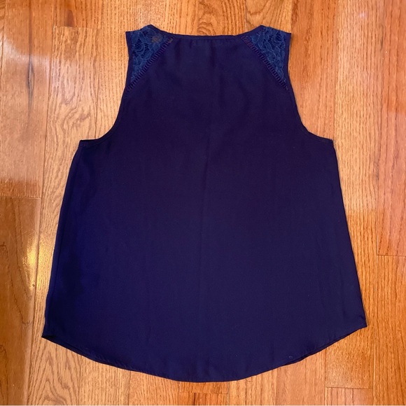4/$10 - Monteau Navy Blue Tank Top With Lace Detailing - Picture 3 of 5